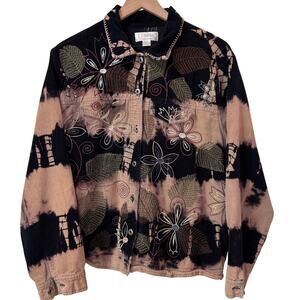 CJ BANKS Velvet Jacket Women's 1X Velvet Tie Dye Embroidery Boho Hippie Artsy
